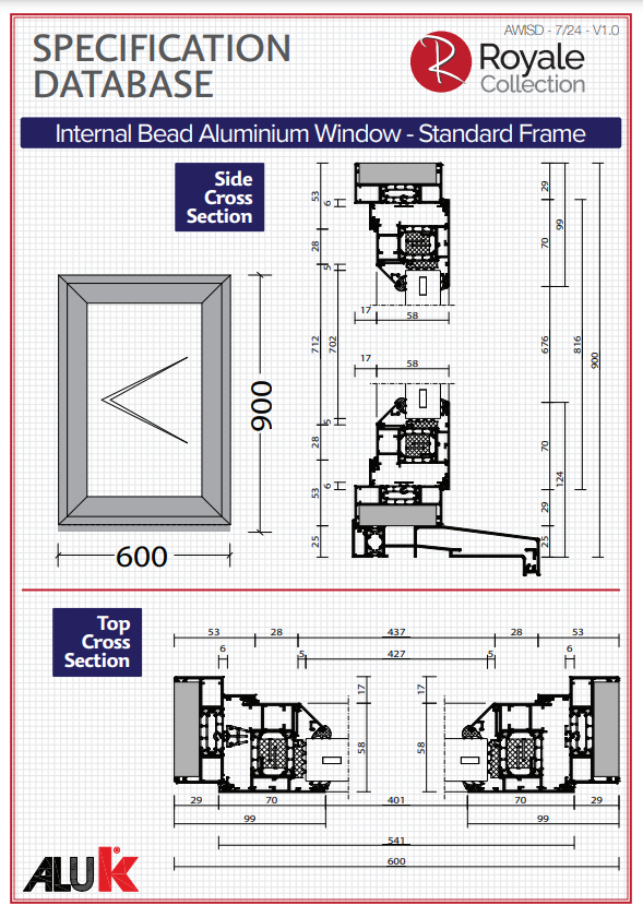 internal bead aluminium window specifications