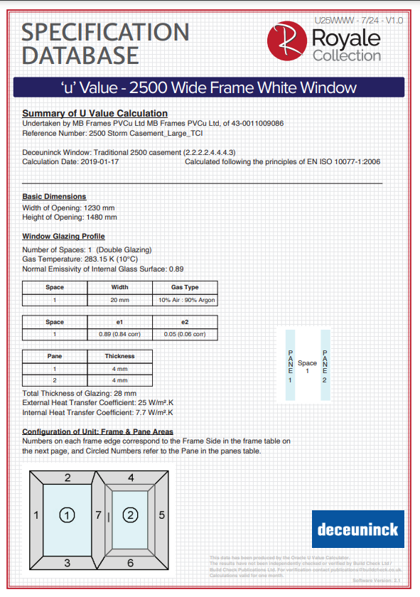 2500 wide frame white windows specification database