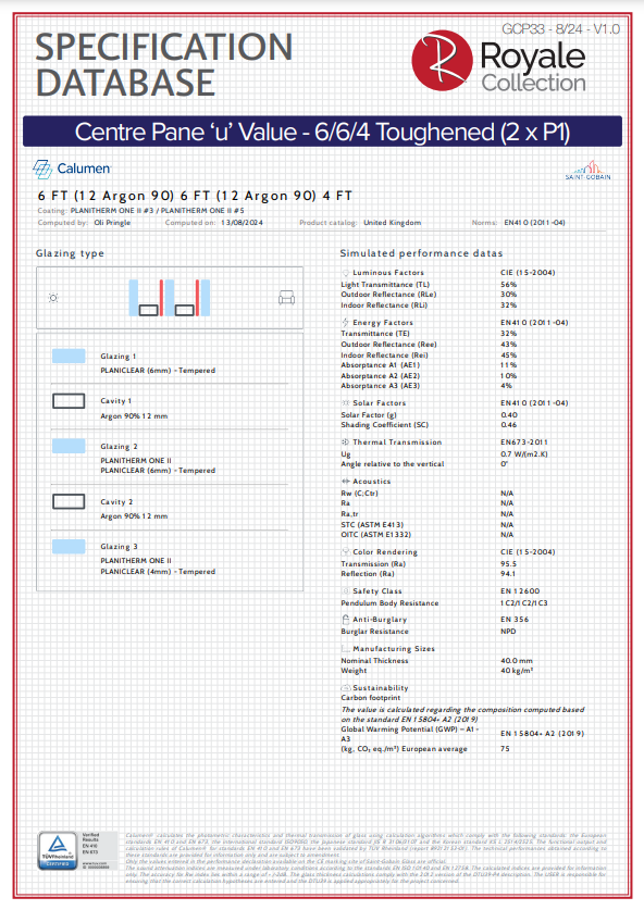 Centre pane u value specification database