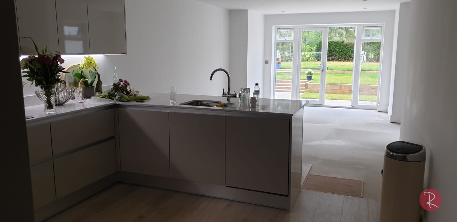 Open white PVCu French doors