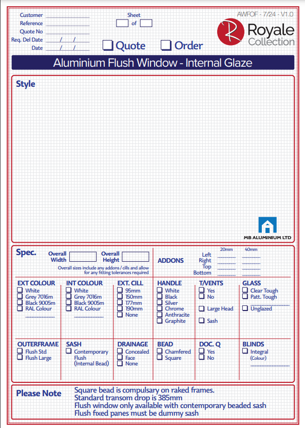 aluminium flush windows order form